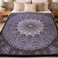 Tagesdecke Mandala XL Sofaüberwurf Schwarz Baumwolle 210x230