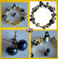 100% ECHTE PERLENOHRRINGE UND ARMBAND BEADS MURANO STYLE