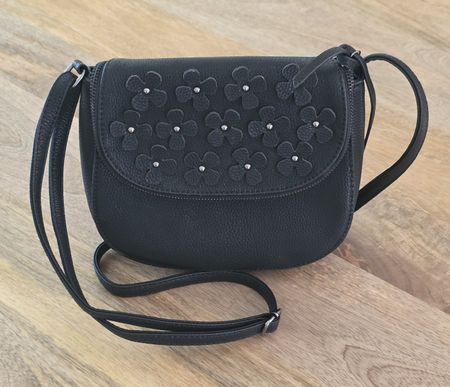  Wunderschöne  Damen Tasche schwarz Blumenmuster Neu
