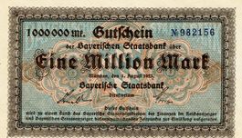 Bayerische Staatsbank 1 Mil.Mark 01.08.1923 VZ++/UNZ 982156