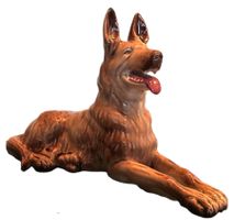 Porzellan Tier Figur Hund liegend Schäferhund Dekoration