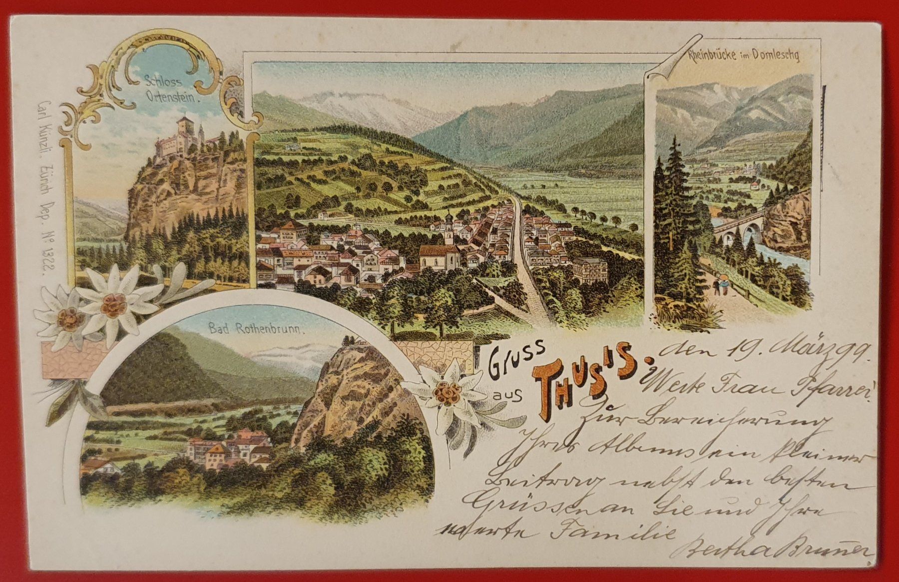 Cartoline postali: Gruss aus Thusis 1899 – Usato da Kreuzlingen venduto da Rschweiz1