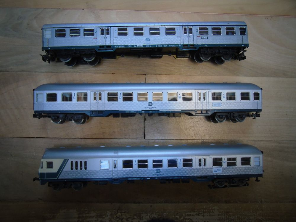 Lot De 3 Wagons Voyageurs TROBY - Type Pullman Wagons-lits INOX - Occasion