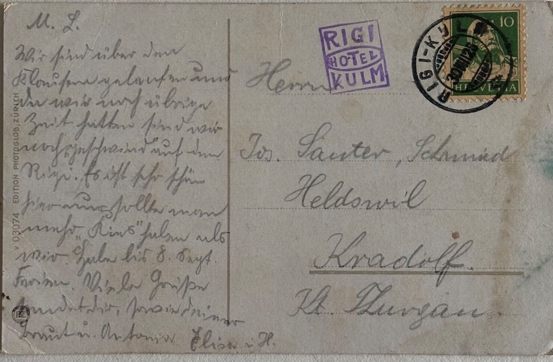 Ansichtskarten: Rigi-Kulm mit Hotelstempel, 1926 – Gebraucht aus Frauenfeld von Merk52 1