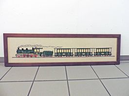 Bild Gobelin im Holzrahmen - Dampf Eisenbahn 1,38 x 0,375 m