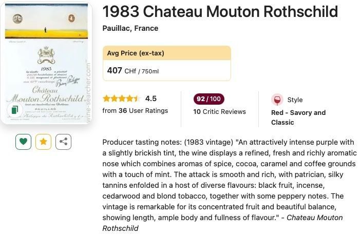 Mouton Rothschild Vino: Mouton Rothschild 1983, Versand möglich – Nuovo (secondo la descrizione) da Siebnen venduto da Bluenight050189 3