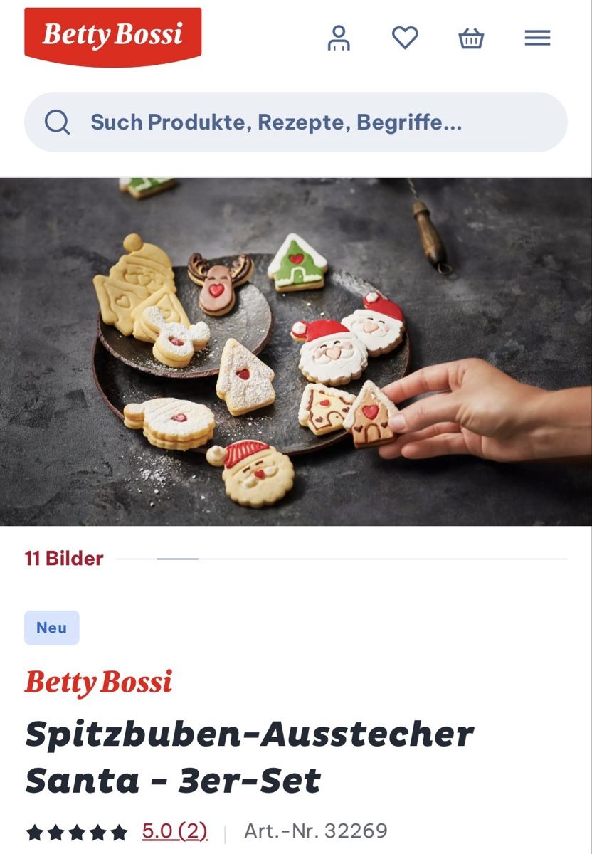 Betty Bossi Teglie da forno: Spitzbuben-Ausstecher Santa- 3er-Set – Nuovo e nell'imballaggio originale da Thürnen venduto da Lilie37 2