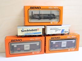 BEMO RhB 5 x Güterwagen H0m - schöne Modelle