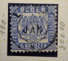 Baden, klassische Briefmarke 1860 / 6er Kreuzer, Top