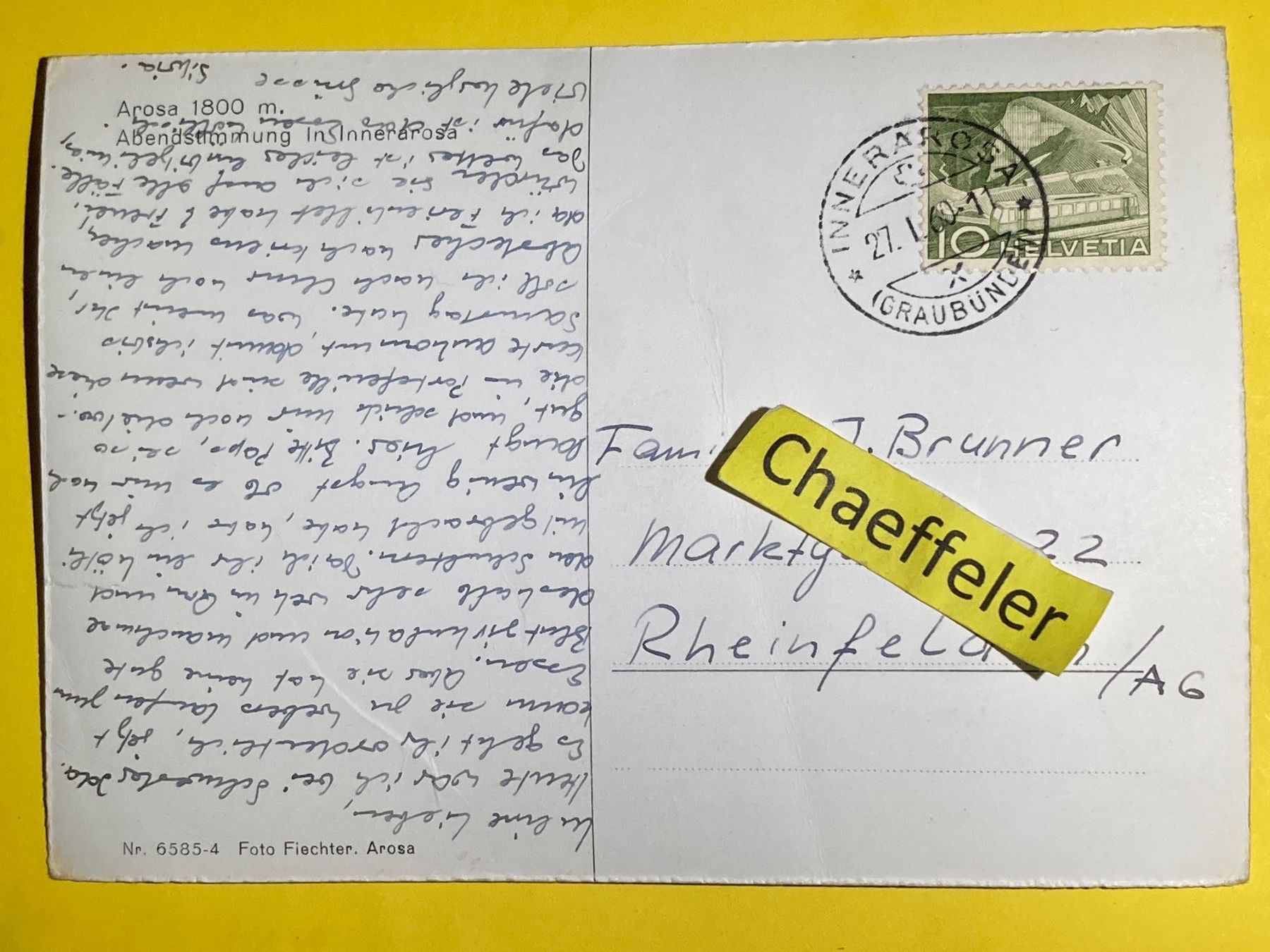 Cartoline postali: 1960 Arosa. Abendstimmung in Innerarosa – Usato da Zürich venduto da Chaeffeler 1