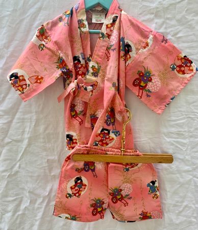 Superbe ensemble kimono JAPONAIS fil doré 100%coton t.12-18m