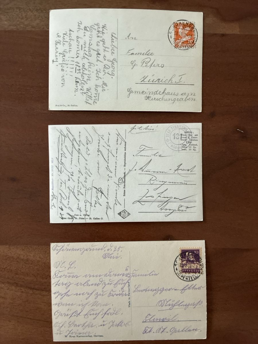 Cartoline postali: 3 Ansichtskarten Schweiz von Schönengrund AP – Usato da Oftringen venduto da Cla.vD.74 1