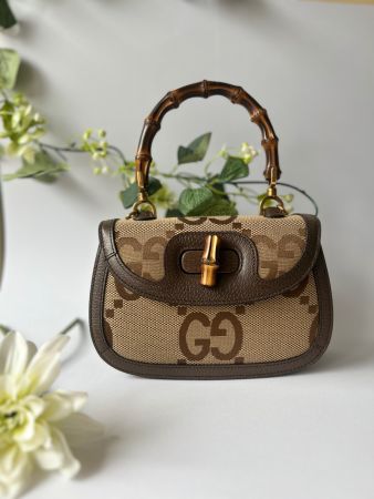 Gucci Small Jumbo Canvas Bamboo 1947 Top Bag