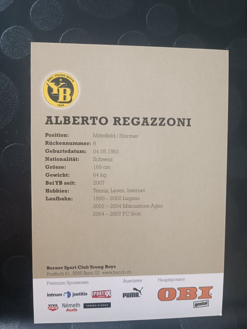 Autografi: Alberto Regazzoni - YB Bern - handsignierte Karte – Usato da Menziken venduto da Artographs 1