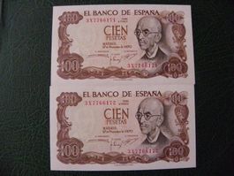 Spanien 100 Pesetas 1970, Sehr Selten, Fortlaufende Nr., Unc