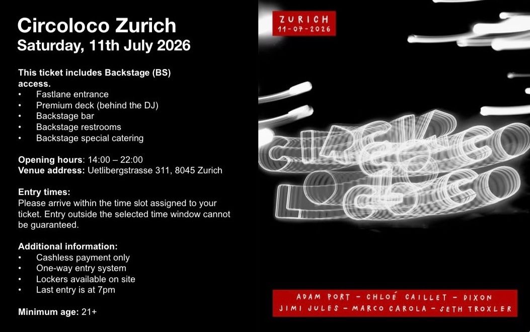 Biglietti: 1x Backstage Ticket Circoloco Zürich – Nuovo e nell'imballaggio originale da Dübendorf venduto da ali_z672