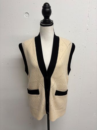 Sandro lange Strickweste Gr. XS creme schwarz Wolle