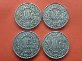 4 x 1 Fr. 1955 rare Auflage nur 0,19 Mio. Prägungen.