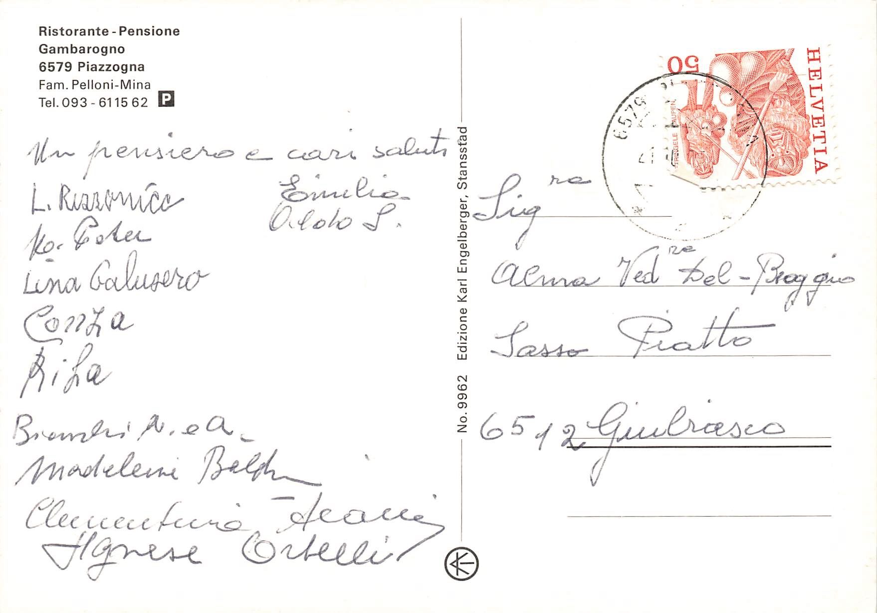 Cartoline postali: Gambarogno Piazzogna – Usato da Biasca venduto da Blenio71 1