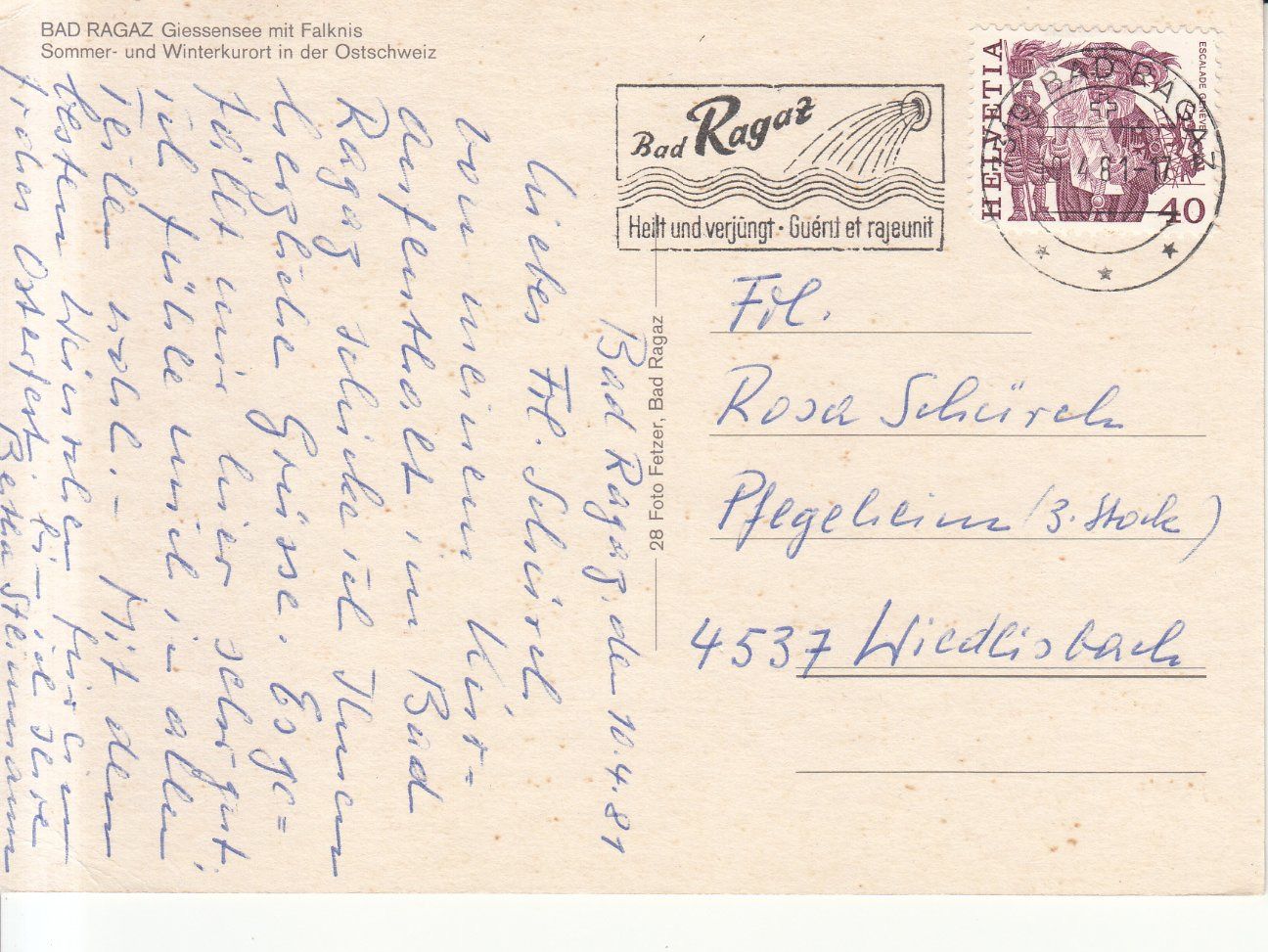 Cartoline postali: Bad Ragaz Giessensee 1981 – Usato da Bürglen TG venduto da StampGraf 1