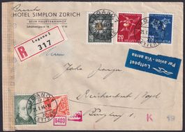 1943, J105-J108 Satzbrief mit Zensur von LUGANO.