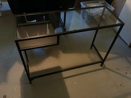 Glas-Sideboard schwarzes Metall mit Glasplatte