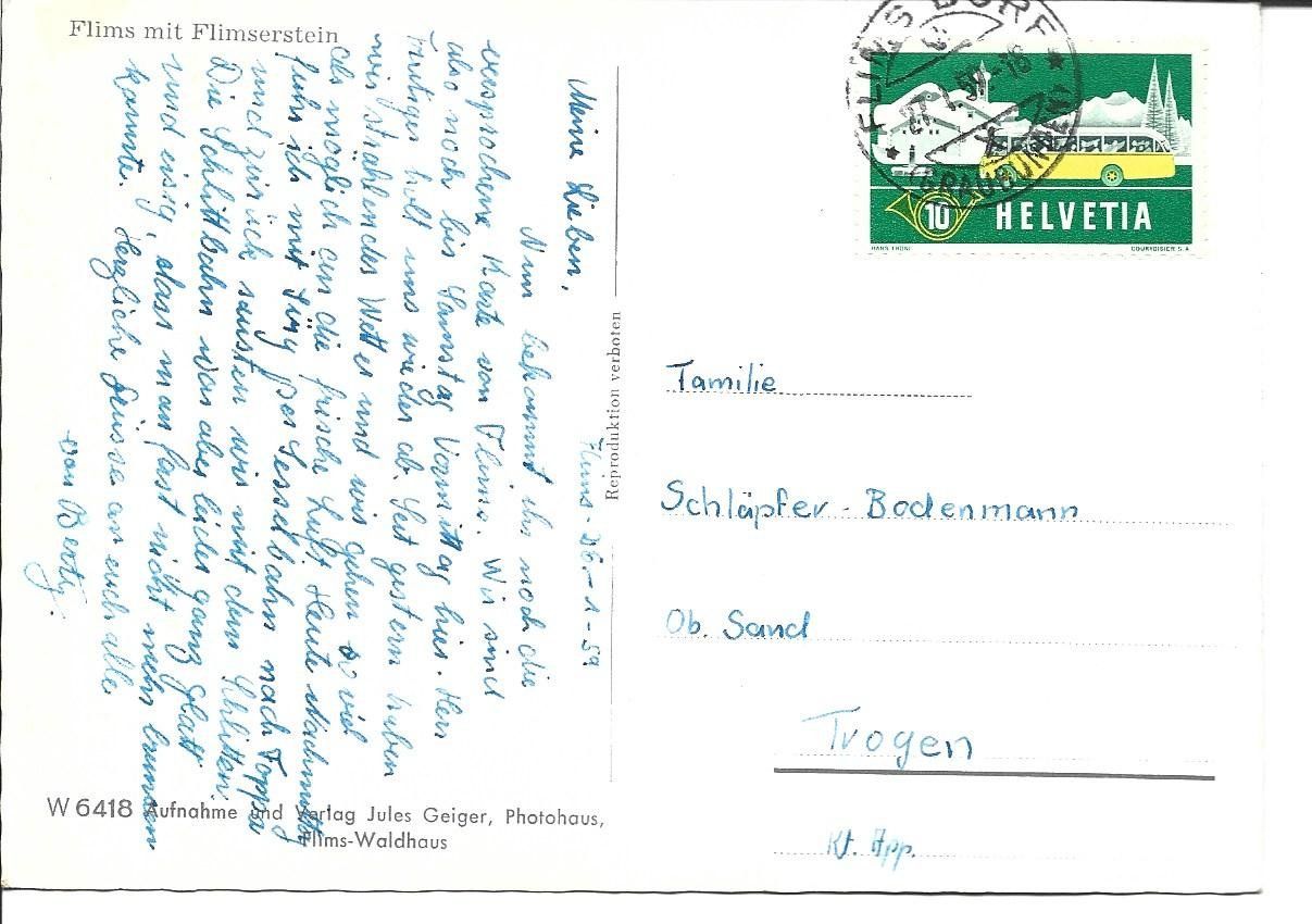 Cartoline postali: AK  Flims – Usato da Appenzell venduto da mai25 1