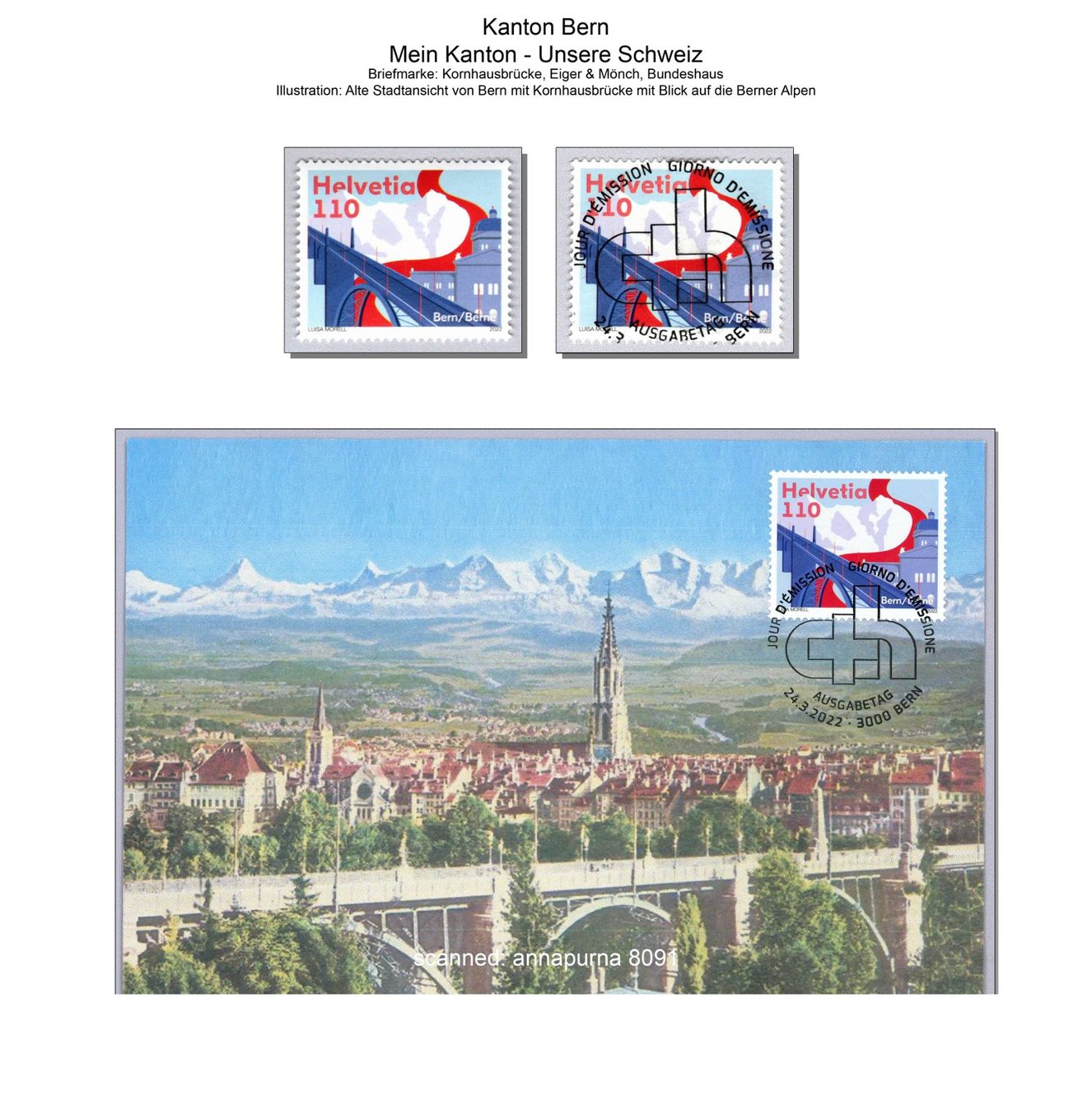 Tous les timbres: Schweiz 2022 Mein Kanton - Bern FDC – Neuf (Voir description) à Pfäffikon SZ par ANNAPURNA8091