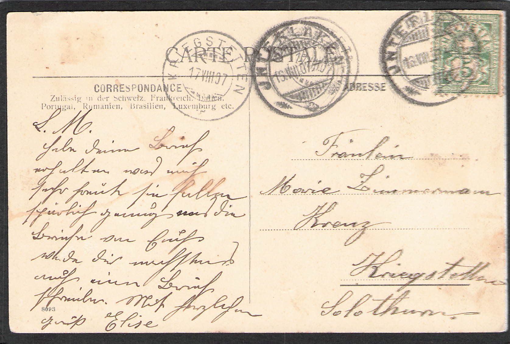 Cartoline postali: -Interlaken , 1907 – Usato da Reichenburg venduto da Pipo-67 1