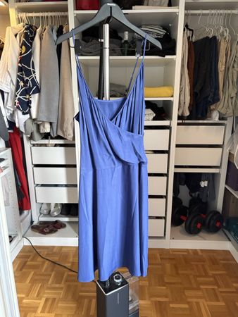 Silk blue strap dress crossed front new condition