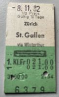 SBB Zugbillett Zürich St. Gallen 1982 akzeptabel