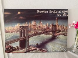 👉 Toile déco New York Brooklyn Bridge nuit – grand format