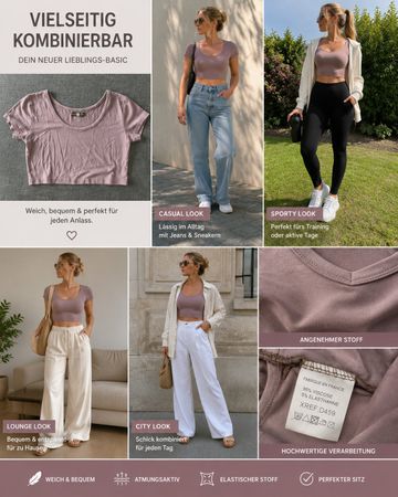 Damen Top Taupe Elegan S M Basic Garderobe Mode 701 Sommer