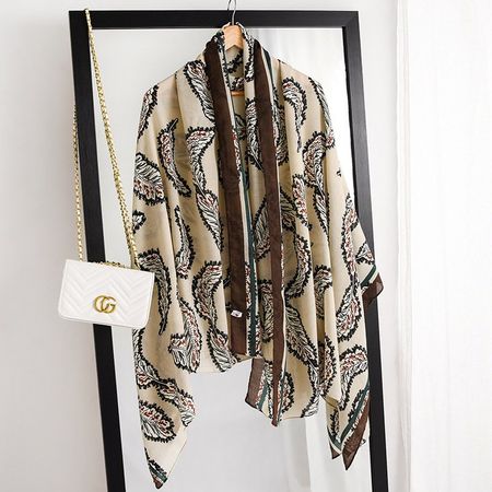NEW Large Shawl, 172x86cm, Beige Black Paisley Scarf Soft