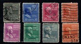 8 timbres USA - rares - 1938 - Obl.
