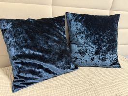 2 Pfister Apelt Samt Zierkissen Kissen Sofakissen blau Neu