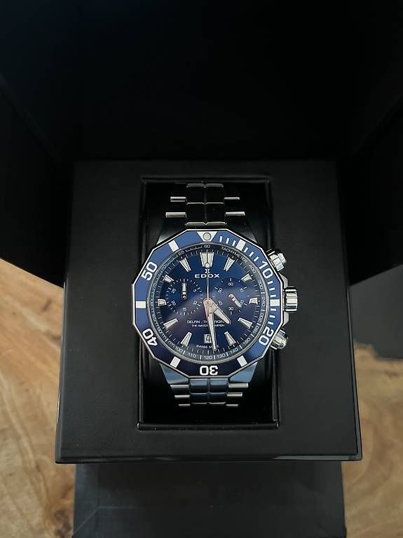 Uhren:  Edox Delfin Chronograph Silber/Blau FULL-SET  – Gebraucht aus Rüti ZH von FabriceK