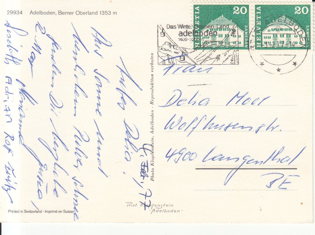 Ansichtskarten: Adelboden 1977 – Gebraucht aus Bürglen TG von StampGraf 1