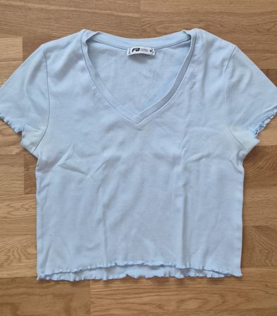 Croptop hellblau S New Yorker Rüschen
