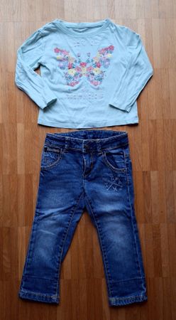 🦋💚💙 Set Gr. 98: Jeans mit verstellbarem Bund & Shirt