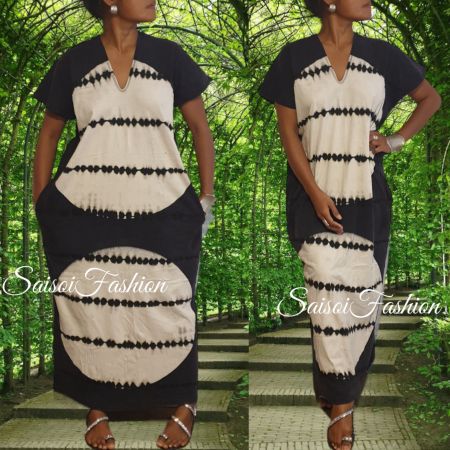 Sommer Black Batik Handmade elegante Maxikleid,Robe XS-Ls