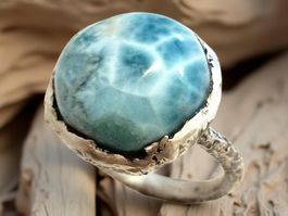 Statement-Ring Silber & Larimar, Einzelstück, Ringgrösse 56