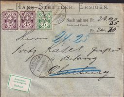 1904, Ziffermuster Nr. (2x) 64B +65B, auf NN-Beleg, Ersigen.