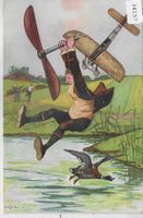 Humor - Bruchlandung mit Flugzeug airplane - Litho