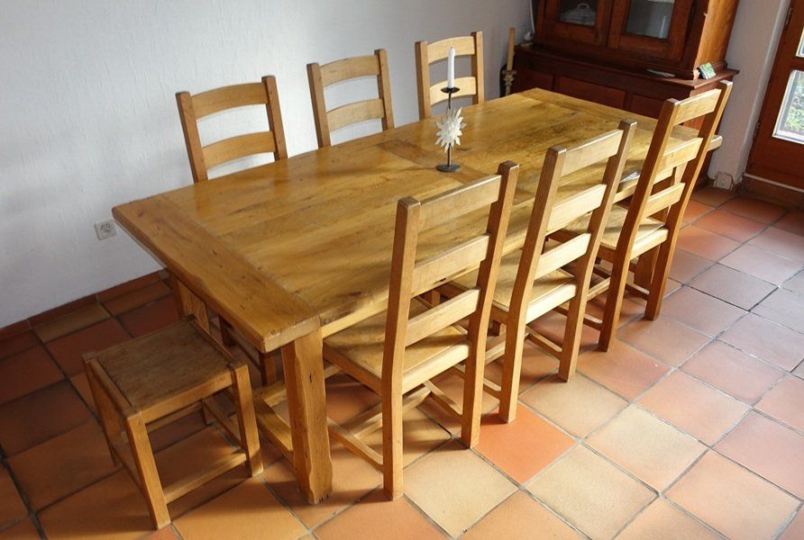Tables: Klostertisch massiv, Eiche, ausziehbar, Stühle, Hocker – D'occasion à St. Pantaleon par datendrang1 2