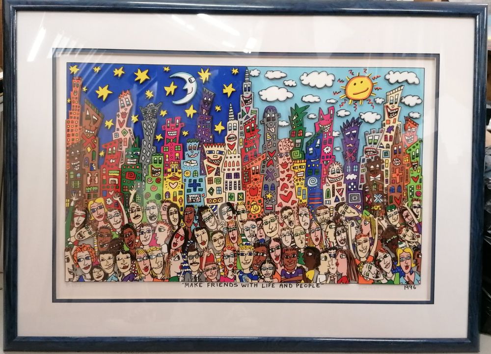 James Rizzi "Make Friends with Life and People" 3D Collage 1