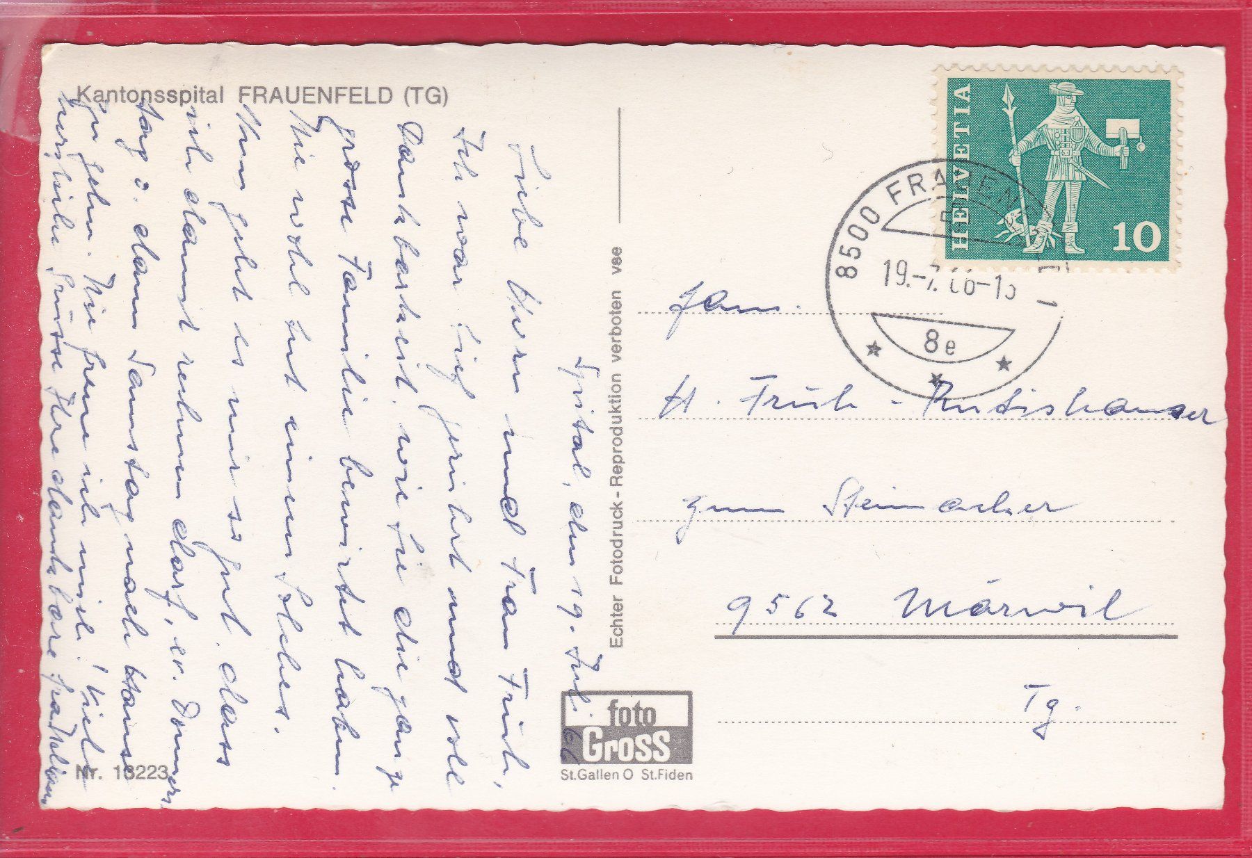 Ansichtskarten: FRAUENFELD, KANTONSSPITAL, 19.7.1966 – Gebraucht aus Oberrieden von Gebirgsstelze 1