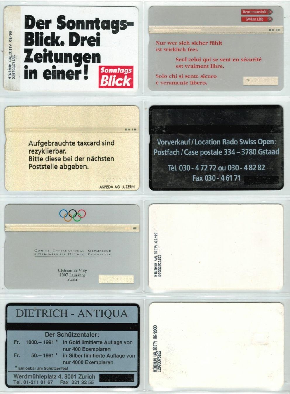 Schede telefoniche: 8 Taxcards – Usato da Zürich venduto da Tolima194 1