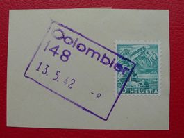 1942: Violetter BAHNPOST-Stempel: COLOMBIER (NE), 1942