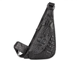 Schwarze Umhängetasche Leder Krokodil-Look - sac bandoulière